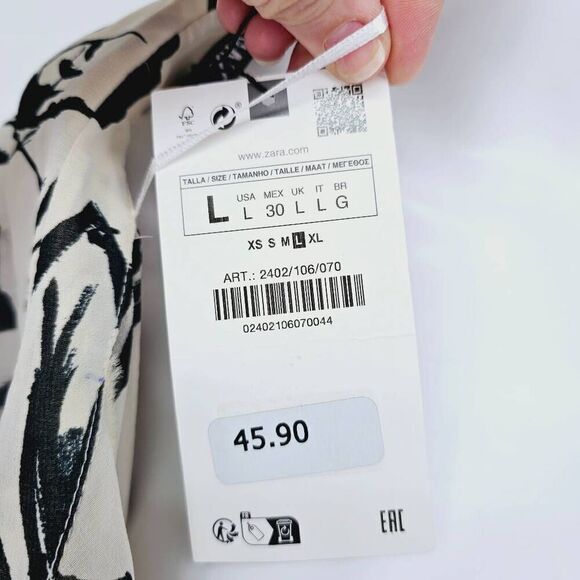 Zara Sheer Floral Button Up Short White L New - Picture 6 of 8